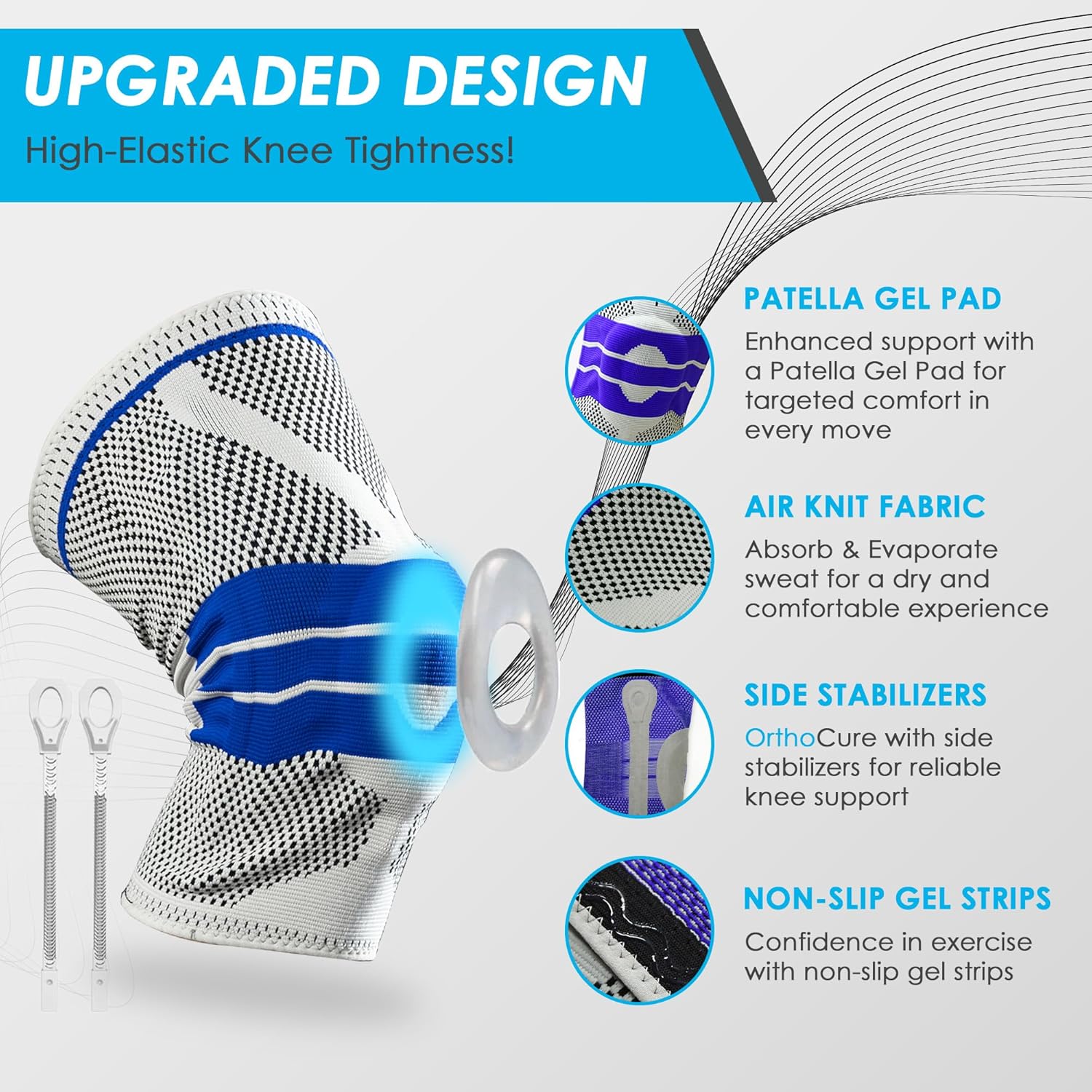 Knee Brace with Patella Gel Pad & Side Stabilizers