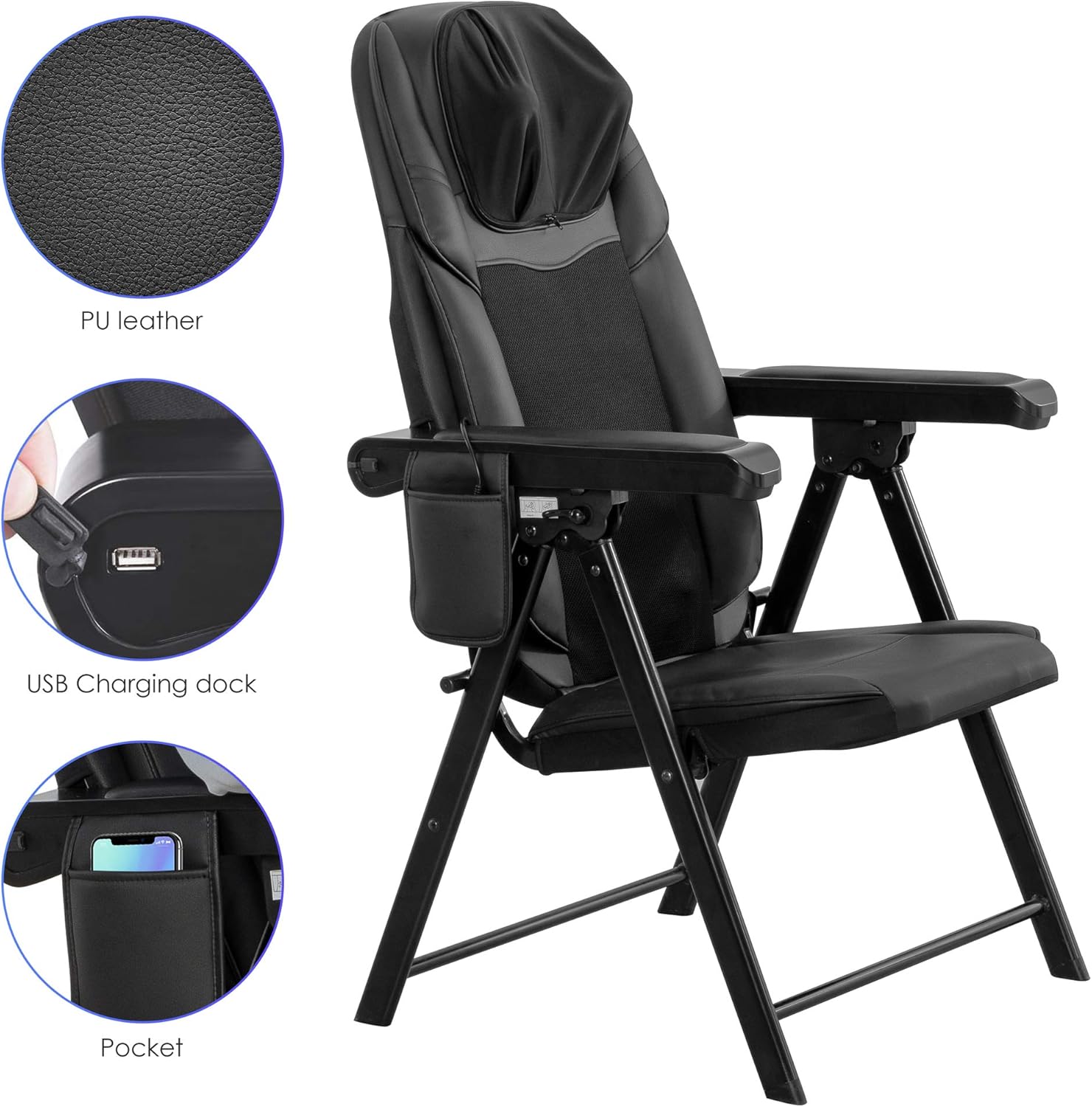 Folding Massage Chair Portable – Shiatsu Neck & Back Massager with Heat
